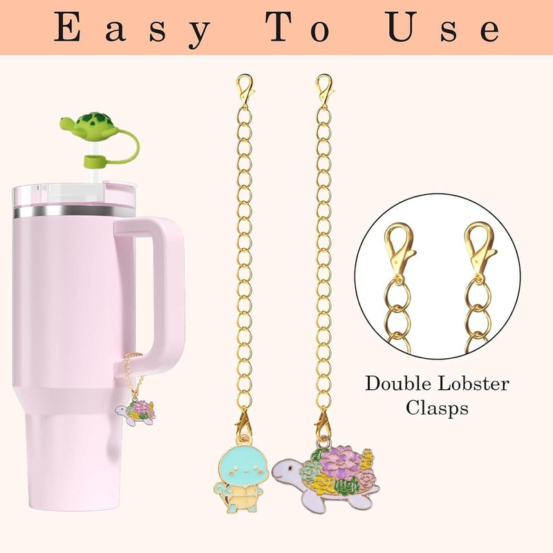 Kleeblatt Turtle Straw Covers Cap For Stanley Cup, 2pcs 10mm Cute Silicone Straw Toppers For Tumblers With 2pcs Turtle Charms Personalized, Stanley Cup Accessories - Image 3